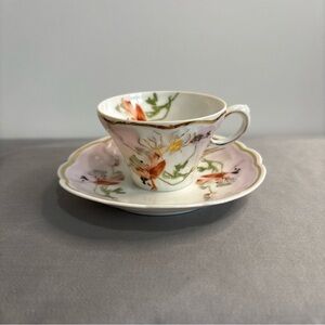 Vintage B.R.C. Jria Germany Mini Teacup & Saucer Floral Porcelain